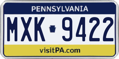 PA license plate MXK9422