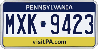PA license plate MXK9423