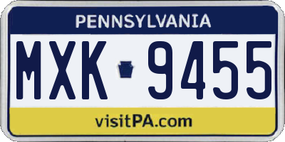 PA license plate MXK9455