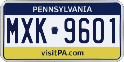 PA license plate MXK9601