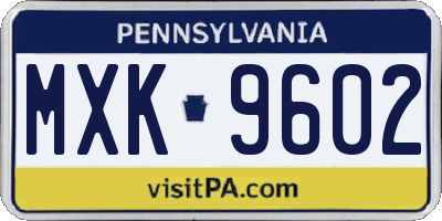 PA license plate MXK9602