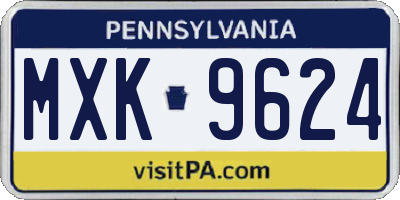 PA license plate MXK9624