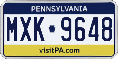 PA license plate MXK9648