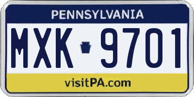 PA license plate MXK9701