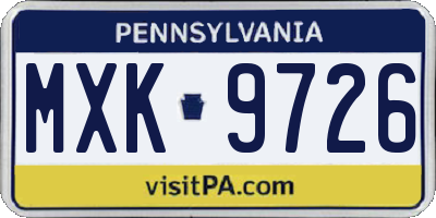 PA license plate MXK9726