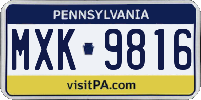 PA license plate MXK9816