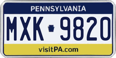PA license plate MXK9820
