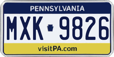 PA license plate MXK9826