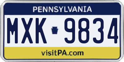 PA license plate MXK9834
