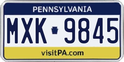 PA license plate MXK9845