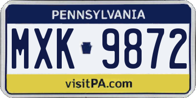 PA license plate MXK9872