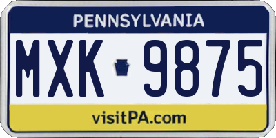 PA license plate MXK9875