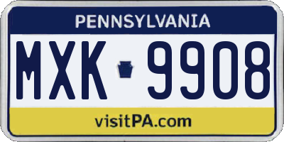 PA license plate MXK9908