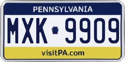 PA license plate MXK9909