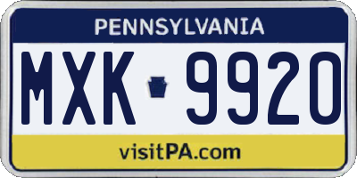 PA license plate MXK9920
