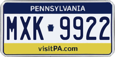 PA license plate MXK9922