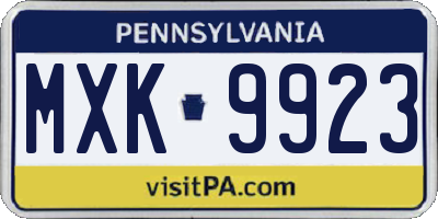 PA license plate MXK9923
