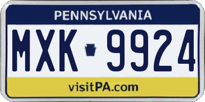 PA license plate MXK9924