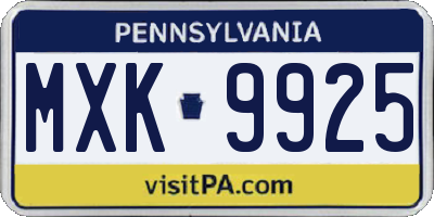 PA license plate MXK9925