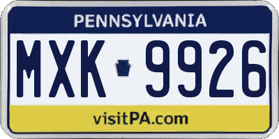 PA license plate MXK9926