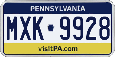 PA license plate MXK9928