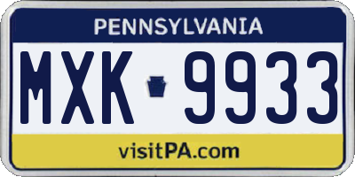 PA license plate MXK9933