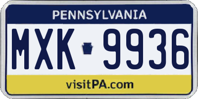 PA license plate MXK9936