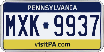 PA license plate MXK9937