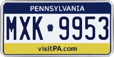 PA license plate MXK9953