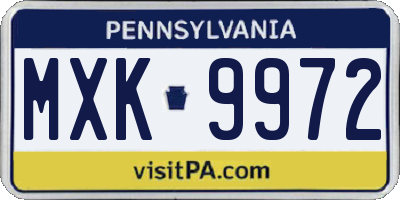 PA license plate MXK9972