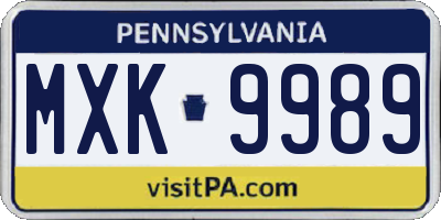 PA license plate MXK9989