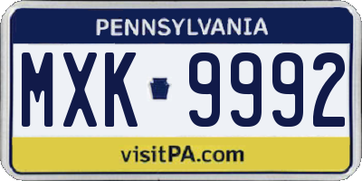 PA license plate MXK9992