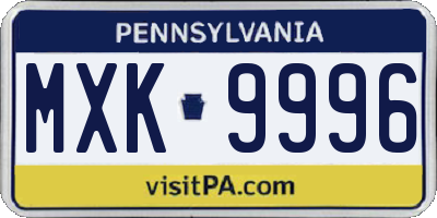 PA license plate MXK9996