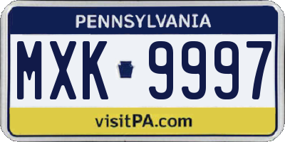 PA license plate MXK9997