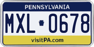 PA license plate MXL0678
