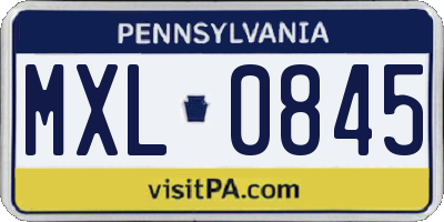 PA license plate MXL0845
