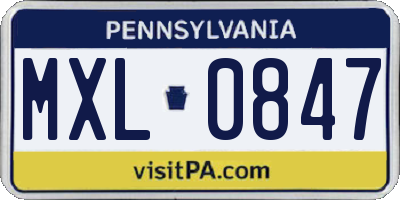 PA license plate MXL0847
