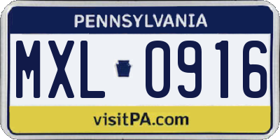 PA license plate MXL0916