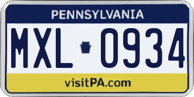 PA license plate MXL0934