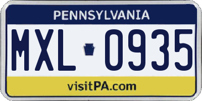 PA license plate MXL0935
