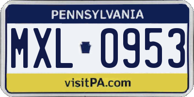 PA license plate MXL0953