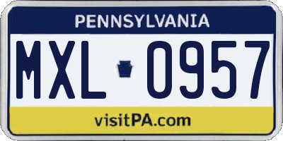 PA license plate MXL0957