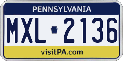 PA license plate MXL2136