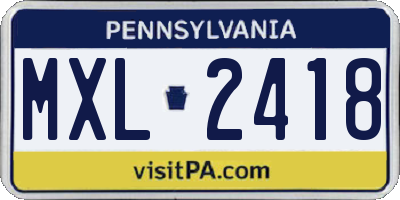 PA license plate MXL2418