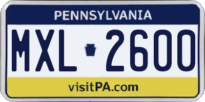 PA license plate MXL2600