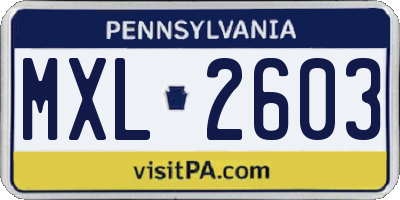 PA license plate MXL2603