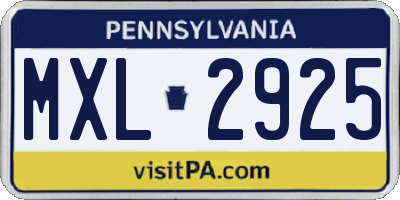 PA license plate MXL2925