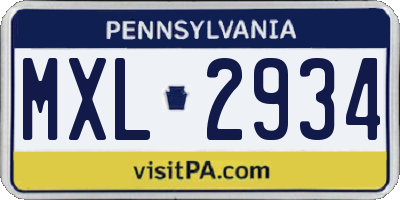 PA license plate MXL2934