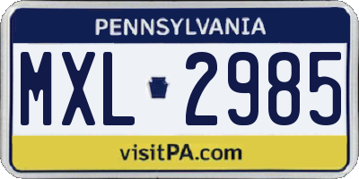 PA license plate MXL2985