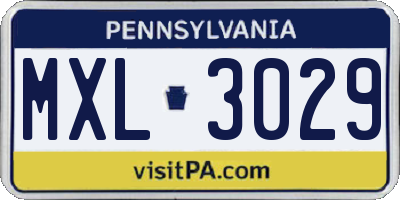 PA license plate MXL3029